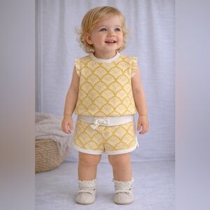 Miles the Label Baby Girl Knit Set Yellow Neutral Pattern | NWT Size 6M